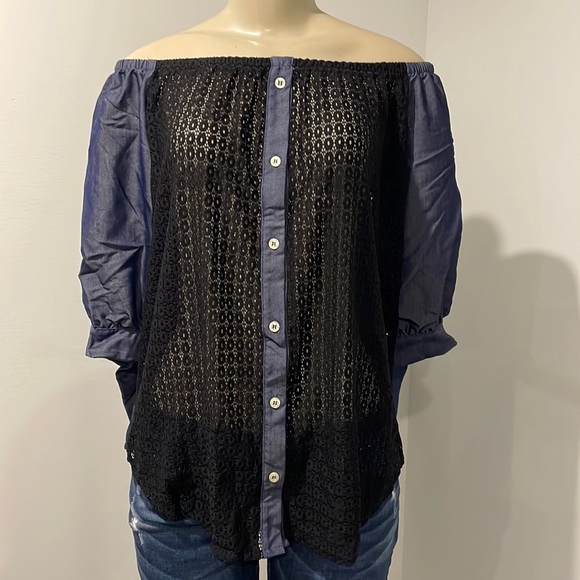 Preloved// NWT medium blouse mesh panel in front off the shoulder - Picture 1 of 5